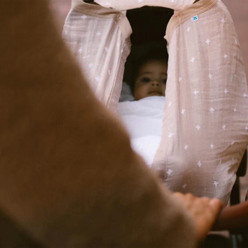 Little Unicorn Breathable Car Seat Canopy | Magnetic Closure Cover & Universal Fit | Protection & Privacy for Baby (Taupe Cross) - Image 3