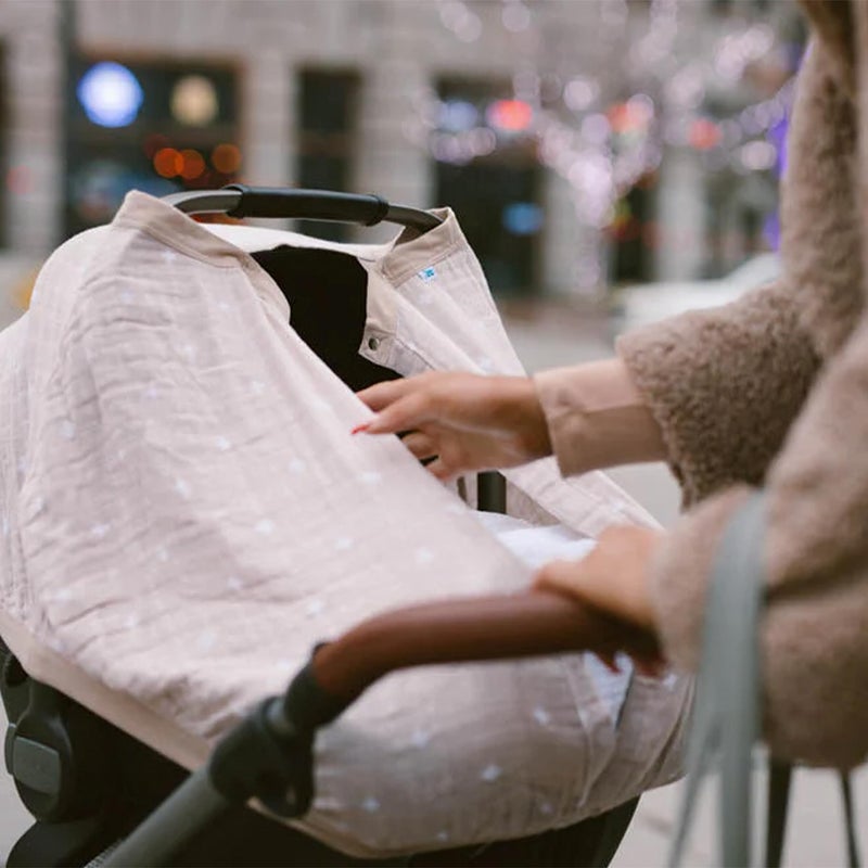 Little Unicorn Breathable Car Seat Canopy | Magnetic Closure Cover & Universal Fit | Protection & Privacy for Baby (Taupe Cross) - Image 5