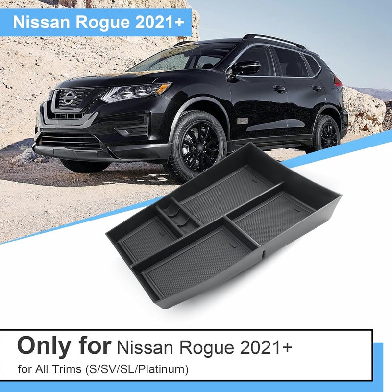 Coleya Center Console Armrest Storage Tray for Nissan Rogue T33 (2021-2025) - Car Organizer with Coin Storage Function (Black) - Image 2