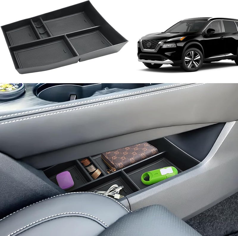 Coleya Center Console Armrest Storage Tray for Nissan Rogue T33 (2021-2025) - Car Organizer with Coin Storage Function (Black) - Image 1