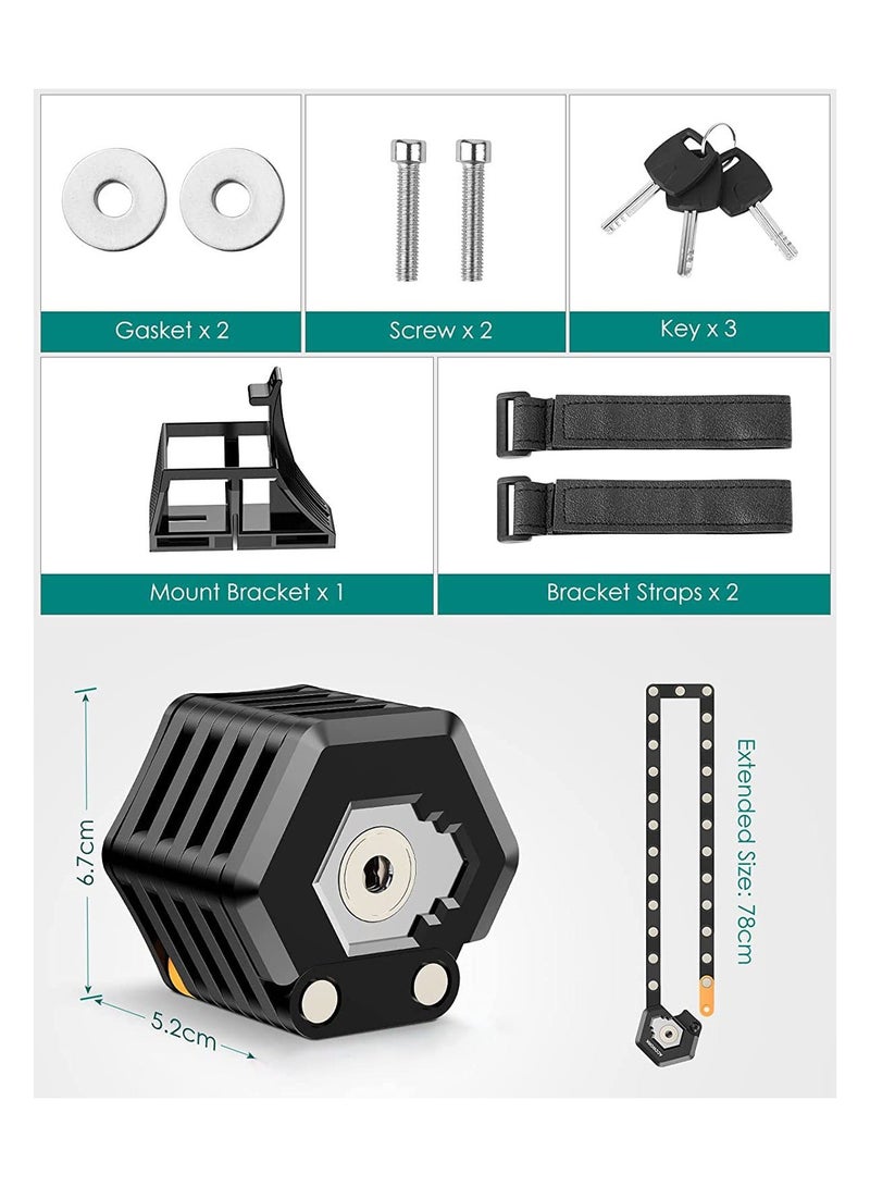 Y&D Folding Bike Lock, Anti-Theft Cycling Bicycle High Security Chain Locks, Heavy Duty Alloy Steel with Mounting Bracket, 3 Keys for Mountain Bikes and Electric Scooter, Unfolds to 85cm - Image 2