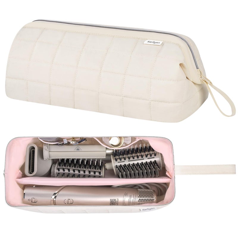 KarSyon Hair Tools Travel Bag Organizer for Dyson Airwrap Case Holder Shark Hair Dryer Flex Style Airstraight Brush Revlon Attachments Carrying Case Flat Curling Iron Bags Beige - Image 2