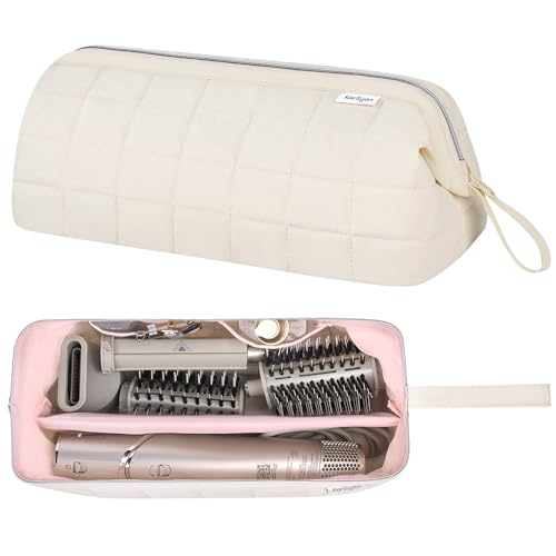 KarSyon Hair Tools Travel Bag Organizer for Dyson Airwrap Case Holder Shark Hair Dryer Flex Style Airstraight Brush Revlon Attachments Carrying Case Flat Curling Iron Bags Beige - Image 1