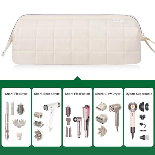 KarSyon Hair Tools Travel Bag Organizer for Dyson Airwrap Case Holder Shark Hair Dryer Flex Style Airstraight Brush Revlon Attachments Carrying Case Flat Curling Iron Bags Beige - Image 3