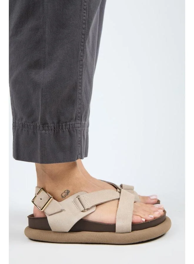 Manijero  Azelya Women's Genuine Leather Buckle Strap Beige Sandal. for Women | Best Price UAE
