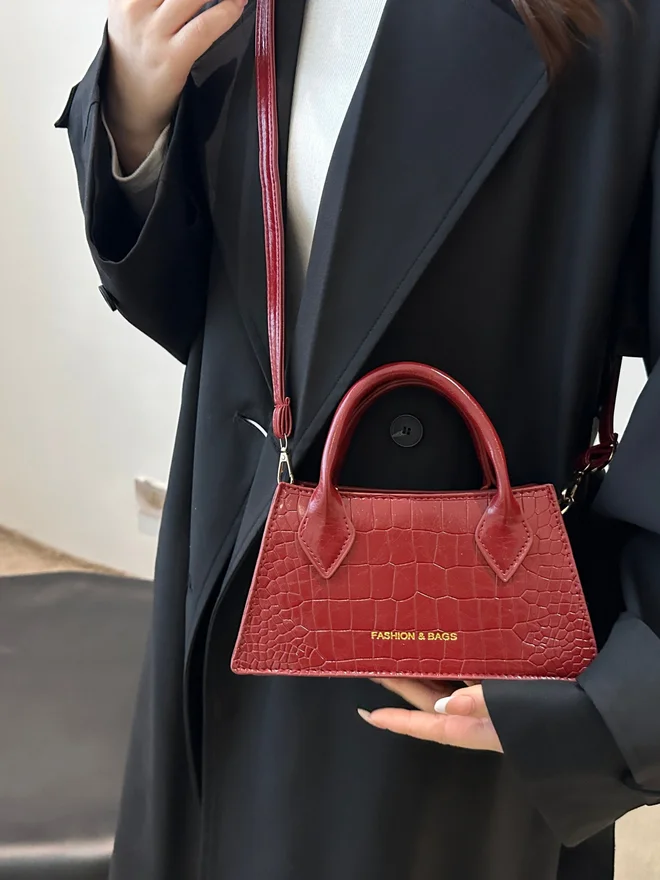 Styli Red Croc-Embossed Crossbody Bag