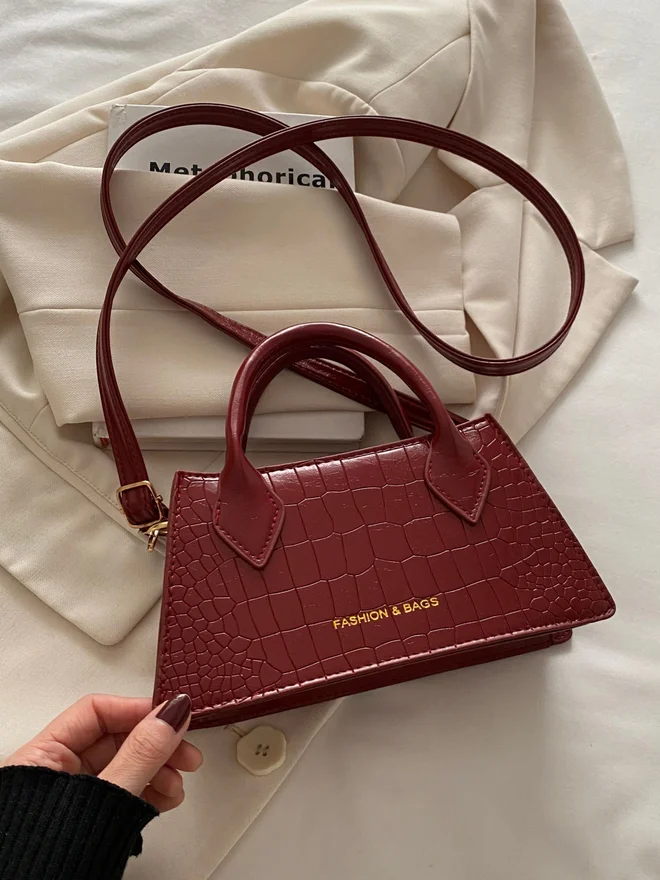 Styli Red Croc-Embossed Crossbody Bag