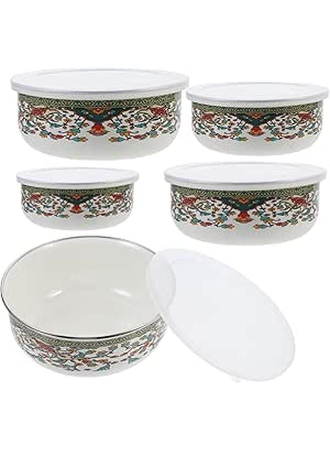 Enamel Mixing Bowls Set 5PCS with Lids Thickened Food Grade Kitchen Storage - Image 1