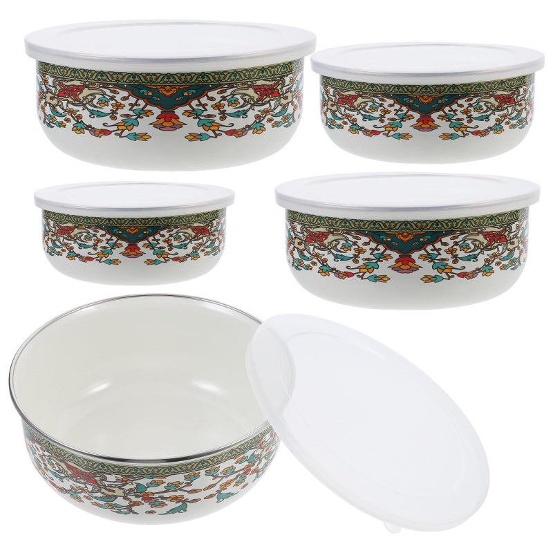 Enamel Mixing Bowls Set 5PCS with Lids Thickened Food Grade Kitchen Storage - Image 2