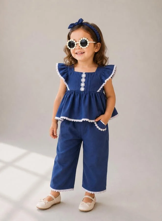 Victor And Jane 4-Piece Girls Sleeveless Cotton Top, Pants, Headband and Glasses Set