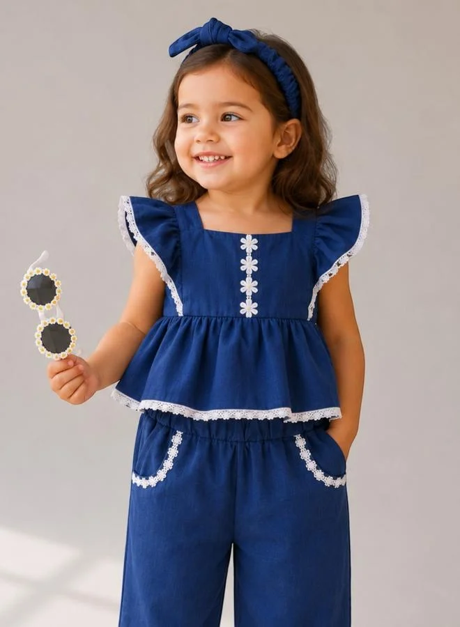 Victor And Jane 4-Piece Girls Sleeveless Cotton Top, Pants, Headband and Glasses Set