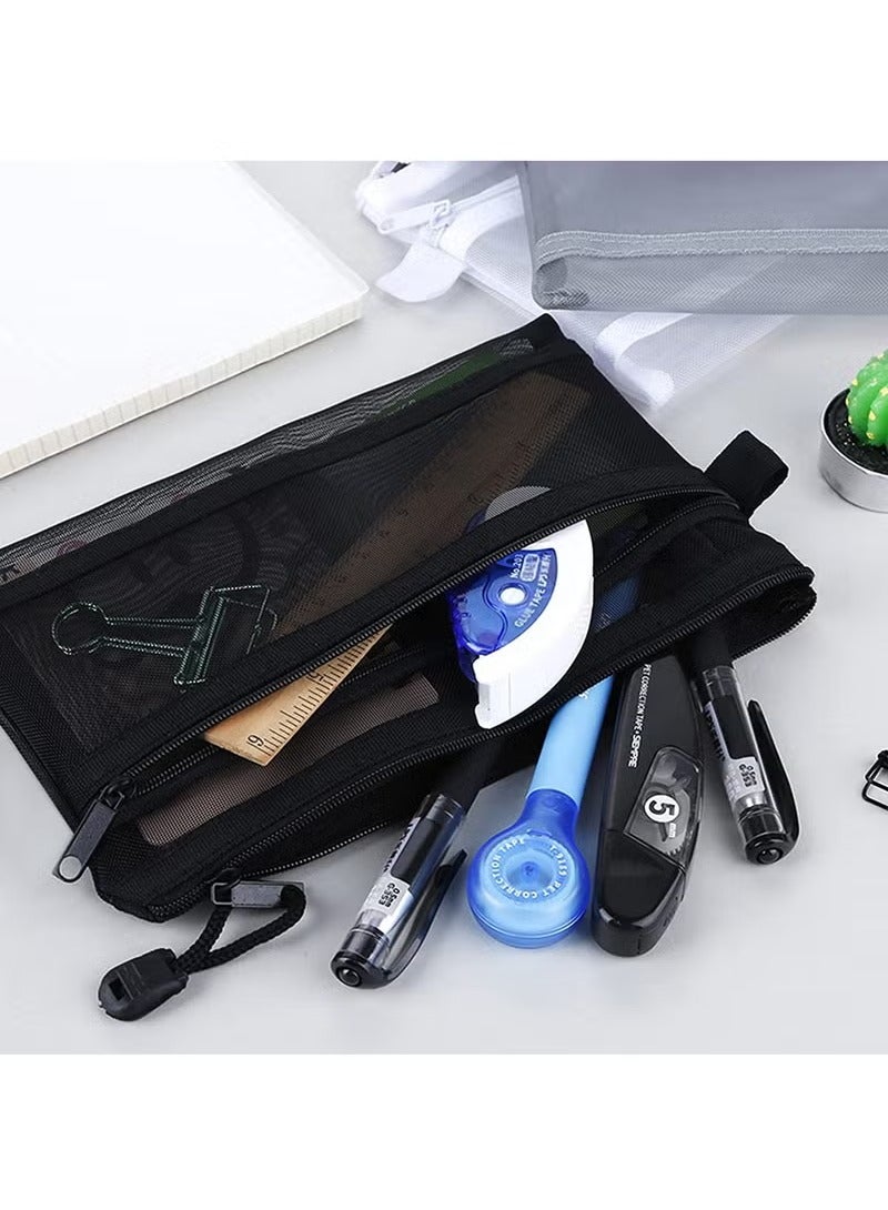 3 Pcs Pencil Case Set, Clear Exam Pencil Pouch, Mesh Zipper Pen Pouch, Nylon Pencil Storage Pouch, Makeup Bag for Women, Portable Office Stationery Pouch for Students Adults - Image 5