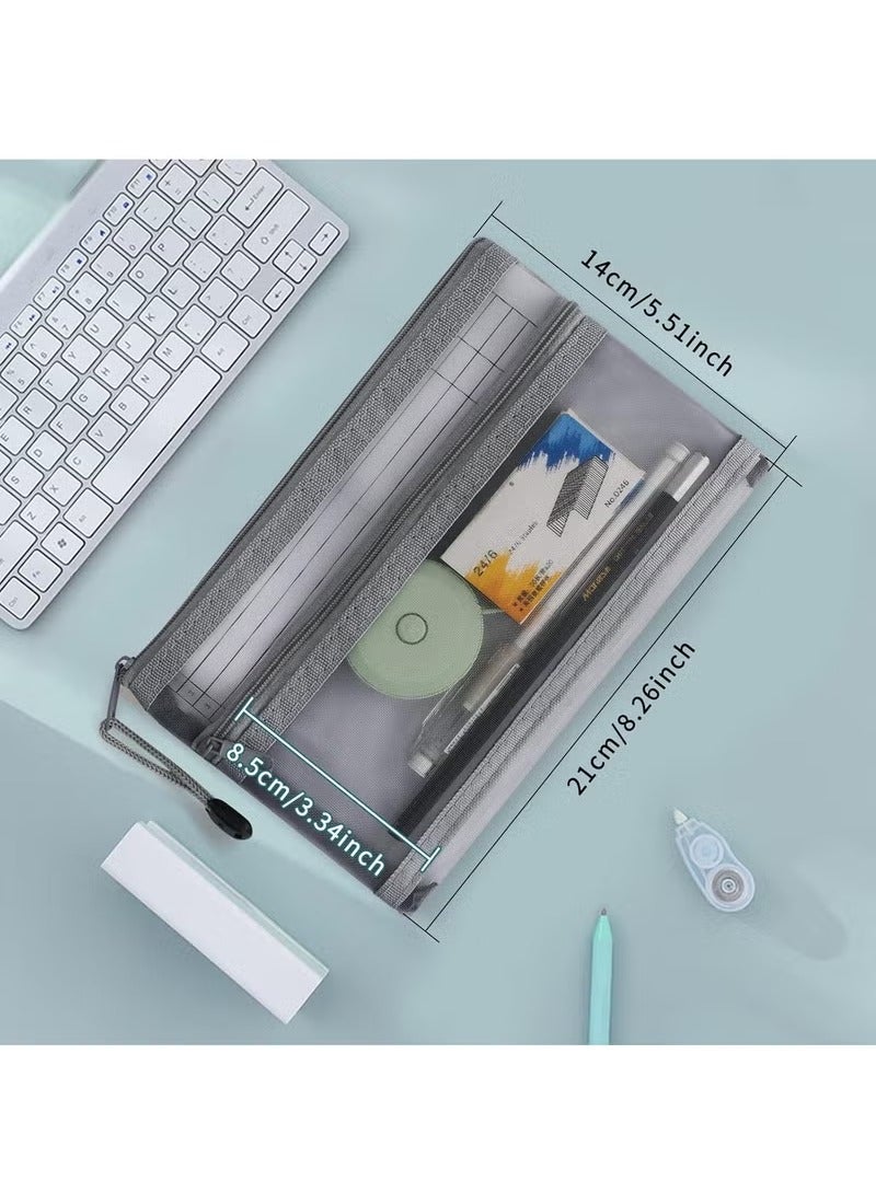 3 Pcs Pencil Case Set, Clear Exam Pencil Pouch, Mesh Zipper Pen Pouch, Nylon Pencil Storage Pouch, Makeup Bag for Women, Portable Office Stationery Pouch for Students Adults - Image 2