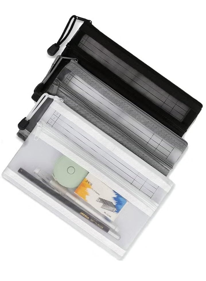 3 Pcs Pencil Case Set, Clear Exam Pencil Pouch, Mesh Zipper Pen Pouch, Nylon Pencil Storage Pouch, Makeup Bag for Women, Portable Office Stationery Pouch for Students Adults - Image 1