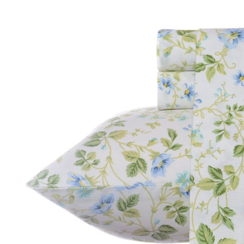 Laura Ashley  King Sheets Soft Sateen Cotton Bedding Set  Sleek Smooth  Breathable Home Decor Spring Bloom Periwinkle King