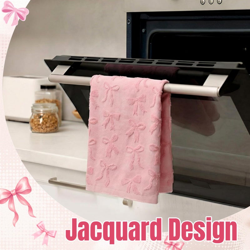 Gilprop 3 Pcs Valentine's Day Pink Bow Hand Towels for Bathroom Cotton Absorbent Bow Kitchen Facecloth 29.5 x 13.7 Inch Decorative Jacquard Towels for Preppy Bathroom Decor Bridal Shower Wedding Gift - Image 4