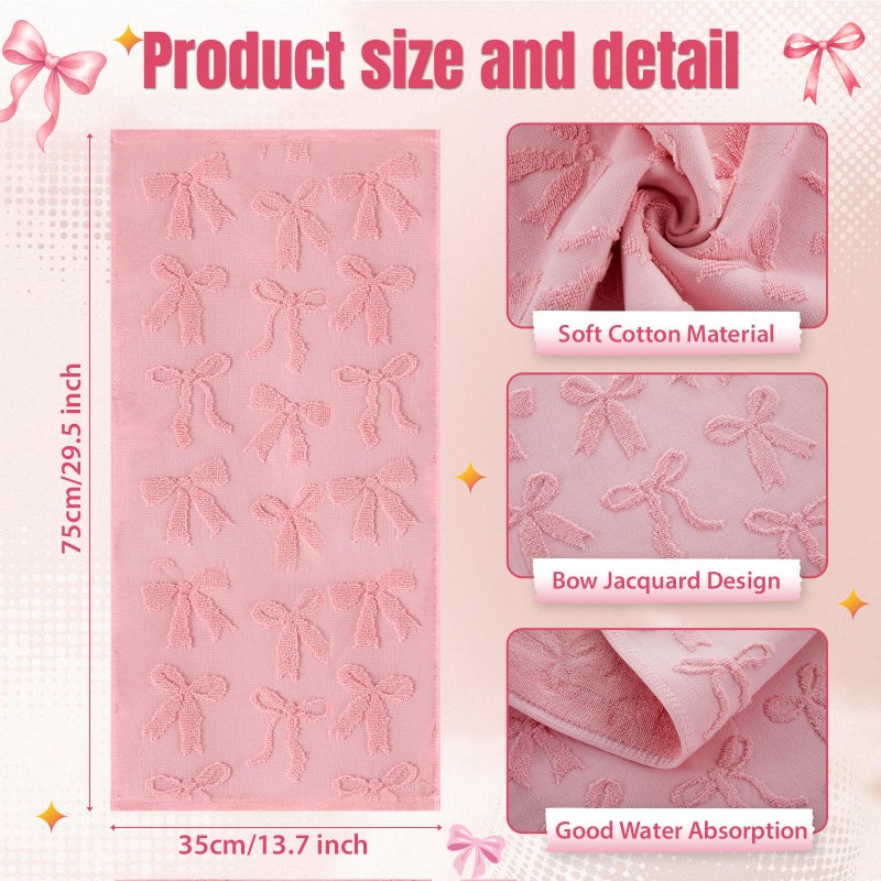 Gilprop 3 Pcs Valentine's Day Pink Bow Hand Towels for Bathroom Cotton Absorbent Bow Kitchen Facecloth 29.5 x 13.7 Inch Decorative Jacquard Towels for Preppy Bathroom Decor Bridal Shower Wedding Gift - Image 2