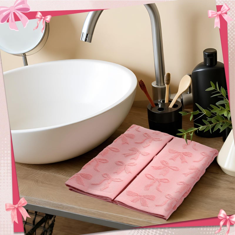Gilprop 3 Pcs Valentine's Day Pink Bow Hand Towels for Bathroom Cotton Absorbent Bow Kitchen Facecloth 29.5 x 13.7 Inch Decorative Jacquard Towels for Preppy Bathroom Decor Bridal Shower Wedding Gift - Image 5