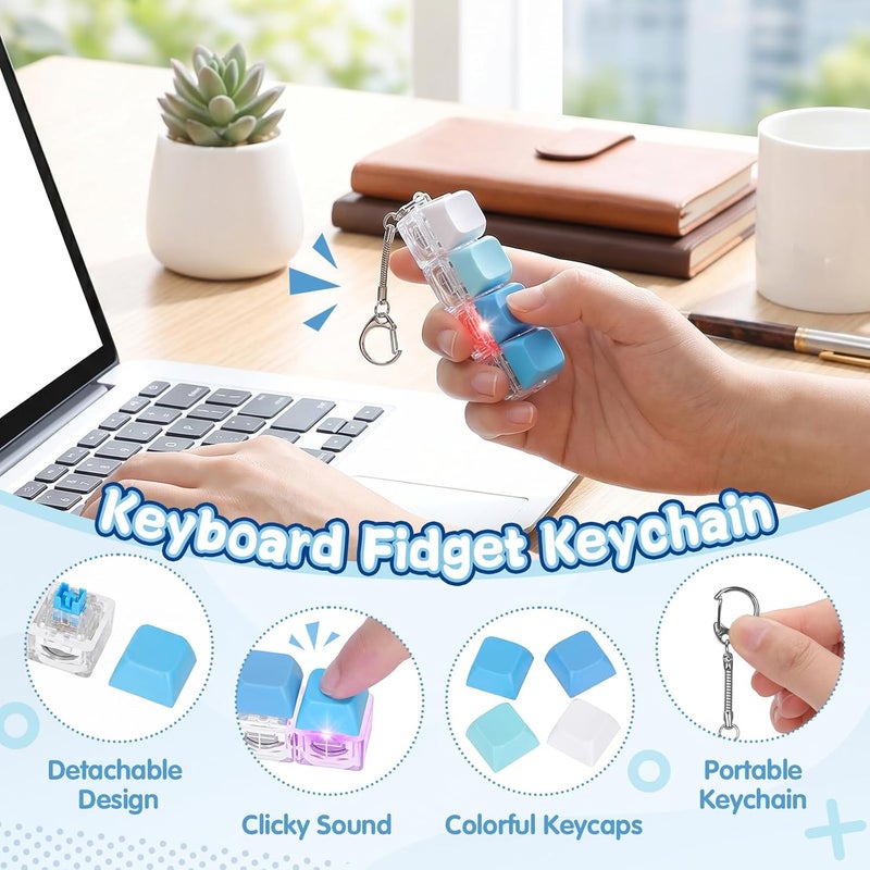 Dalycro Keyboard Fidget Toy, 4-in-1 Mechanical Clicker Fidget Keychain with LED Light Up, Sensory Keyboard Clicker for Anxiety Stress Relief, Office Desk Toy for Adults (GradientBlue, 1P) - Image 3