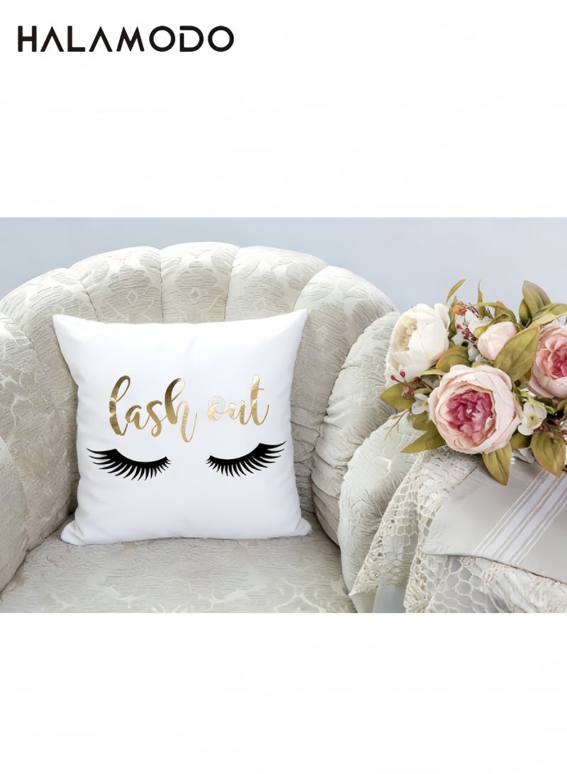 Halamodo Pillow Cover Closed Eyelashes Home Decor Pillow Letters Lash Out Pattern Design Throw Pillow Farmhouse Decorative Square Pillow - Image 4