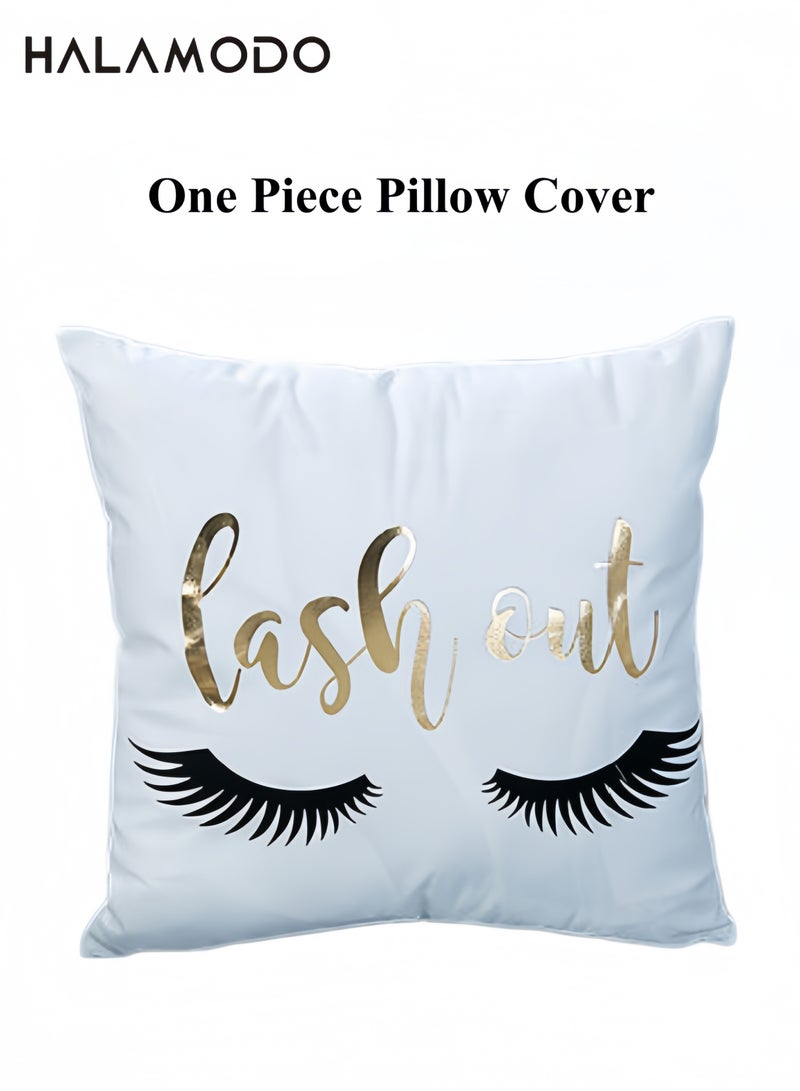 Halamodo Pillow Cover Closed Eyelashes Home Decor Pillow Letters Lash Out Pattern Design Throw Pillow Farmhouse Decorative Square Pillow - Image 1