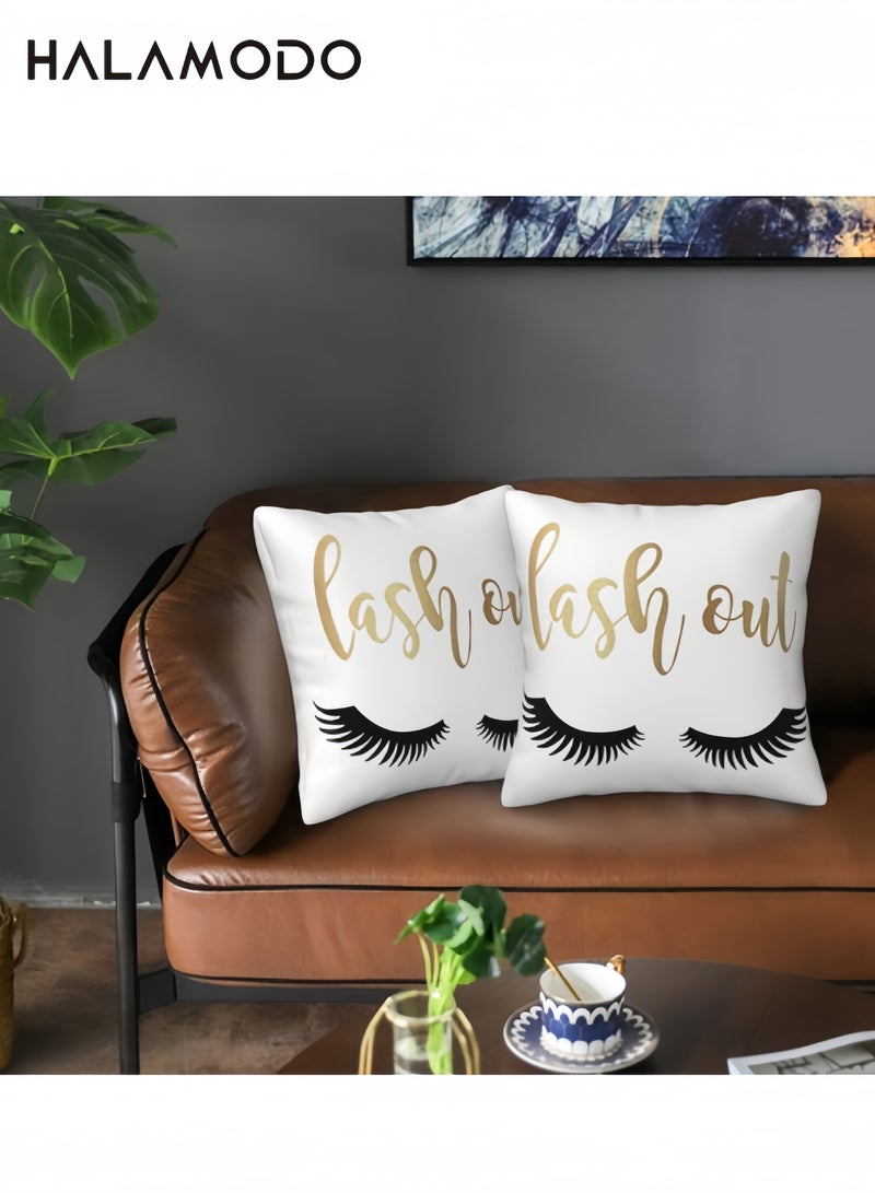 Halamodo Pillow Cover Closed Eyelashes Home Decor Pillow Letters Lash Out Pattern Design Throw Pillow Farmhouse Decorative Square Pillow - Image 3