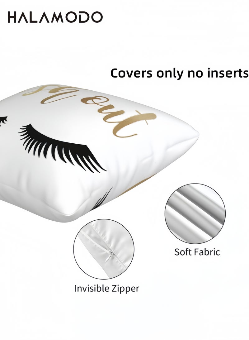 Halamodo Pillow Cover Closed Eyelashes Home Decor Pillow Letters Lash Out Pattern Design Throw Pillow Farmhouse Decorative Square Pillow - Image 2