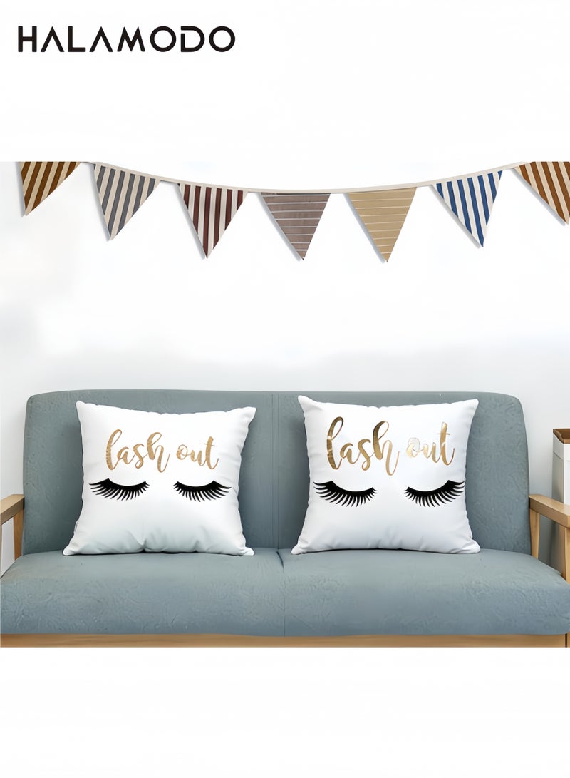 Halamodo Pillow Cover Closed Eyelashes Home Decor Pillow Letters Lash Out Pattern Design Throw Pillow Farmhouse Decorative Square Pillow - Image 5