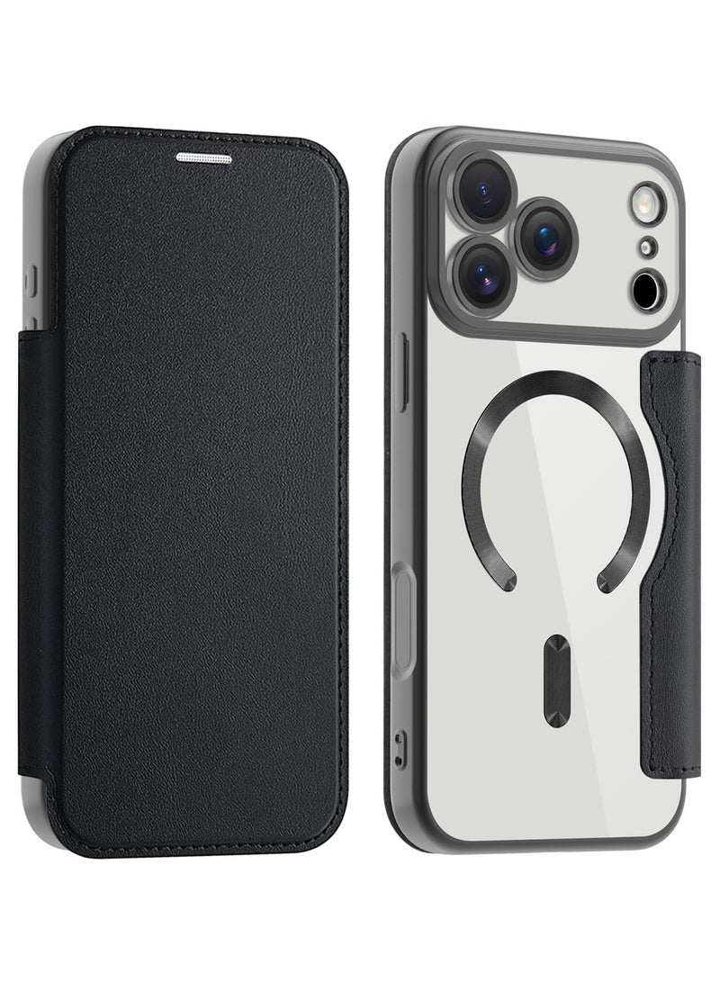 general Magnetic Wallet Case Compatible with iPhone 17 Pro Max 2025, Compatible with Mag-safe, Transparent Back Anti-Scratch Leather Flip Case for iPhone 17 Pro Max - Image 1