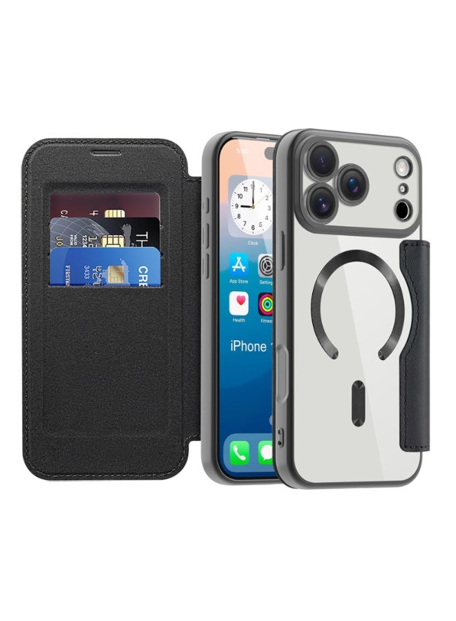 general Magnetic Wallet Case Compatible with iPhone 17 Pro Max 2025, Compatible with Mag-safe, Transparent Back Anti-Scratch Leather Flip Case for iPhone 17 Pro Max - Image 5