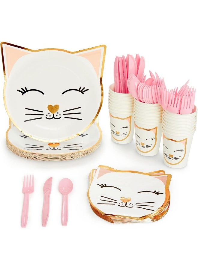 Blue Panda - Blue Panda Cat Themed Party Packs for Birthday Party Supplies (White, Gold Foil, Serves 24) - Image 1