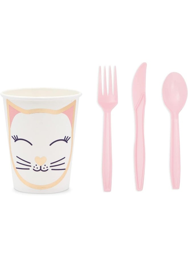 Blue Panda - Blue Panda Cat Themed Party Packs for Birthday Party Supplies (White, Gold Foil, Serves 24) - Image 1