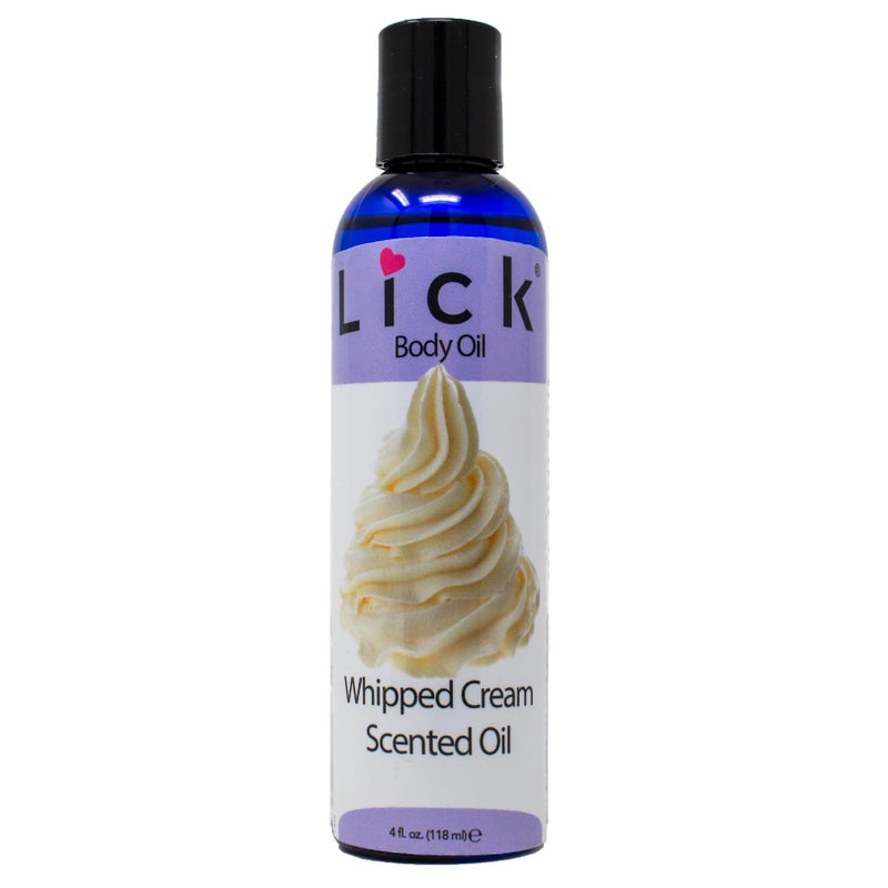LICK زيت الجسم المعطر بكريمة الخفق من LICK - زيت مرطب فاخر لبشرة متألقة، غني بزيوت الخروع، اللوز، الجوجوبا، وفيتامين E. مثالي للتدليك، والعناية اليومية 4 أونصة سائلة. - Image 1