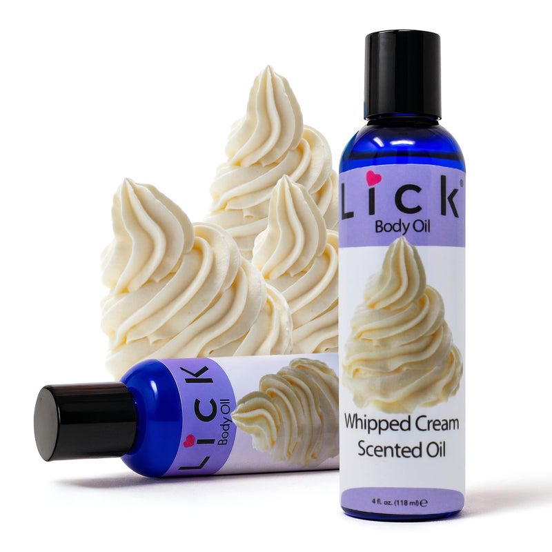 LICK زيت الجسم المعطر بكريمة الخفق من LICK - زيت مرطب فاخر لبشرة متألقة، غني بزيوت الخروع، اللوز، الجوجوبا، وفيتامين E. مثالي للتدليك، والعناية اليومية 4 أونصة سائلة. - Image 3