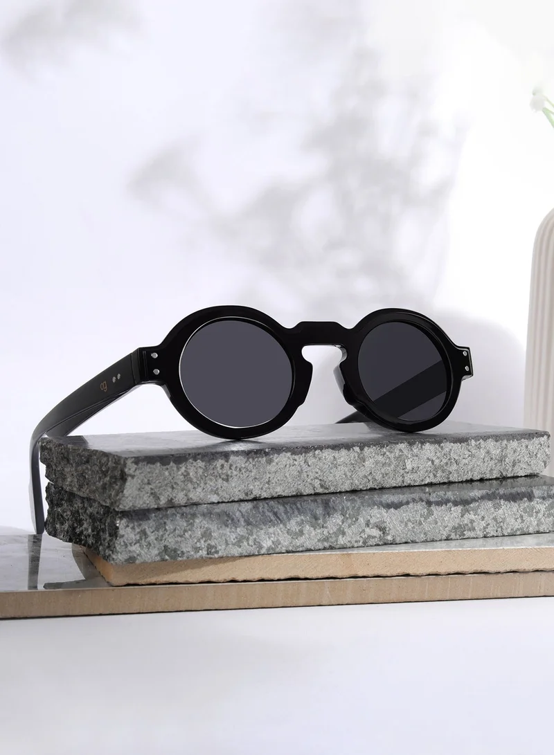 Woggles Designer Black Round Sunglasses| Men &amp; Women| 100% Uv Protection