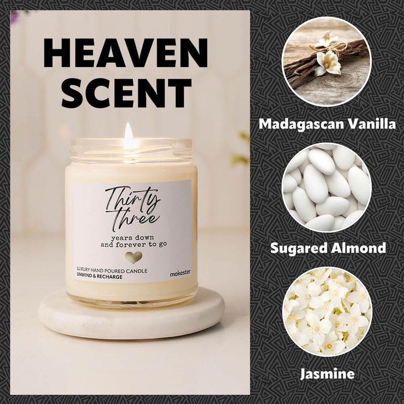Makester 33rd Wedding Anniversary Candle Gift - Luxury Soy Wax - Vanilla, Jasmine, Sugared Almond - Makester - Image 5