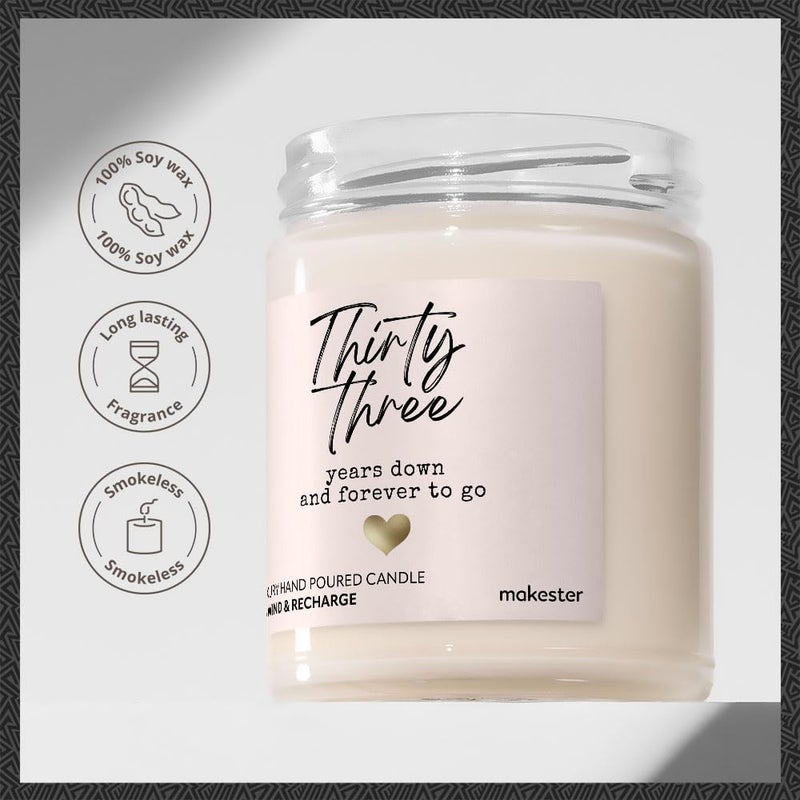 Makester 33rd Wedding Anniversary Candle Gift - Luxury Soy Wax - Vanilla, Jasmine, Sugared Almond - Makester - Image 2
