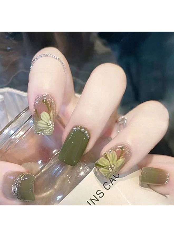 24 Pcs Camellia Pattern With Shiny Pearl Style Nails Plate, Full Cover Fake Nails Glossy False Nails, Acrylic Nails for Women and Girls - Image 4