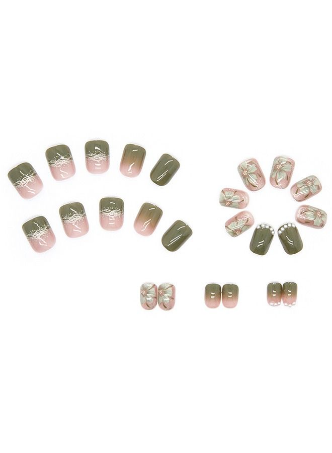 24 Pcs Camellia Pattern With Shiny Pearl Style Nails Plate, Full Cover Fake Nails Glossy False Nails, Acrylic Nails for Women and Girls - Image 3