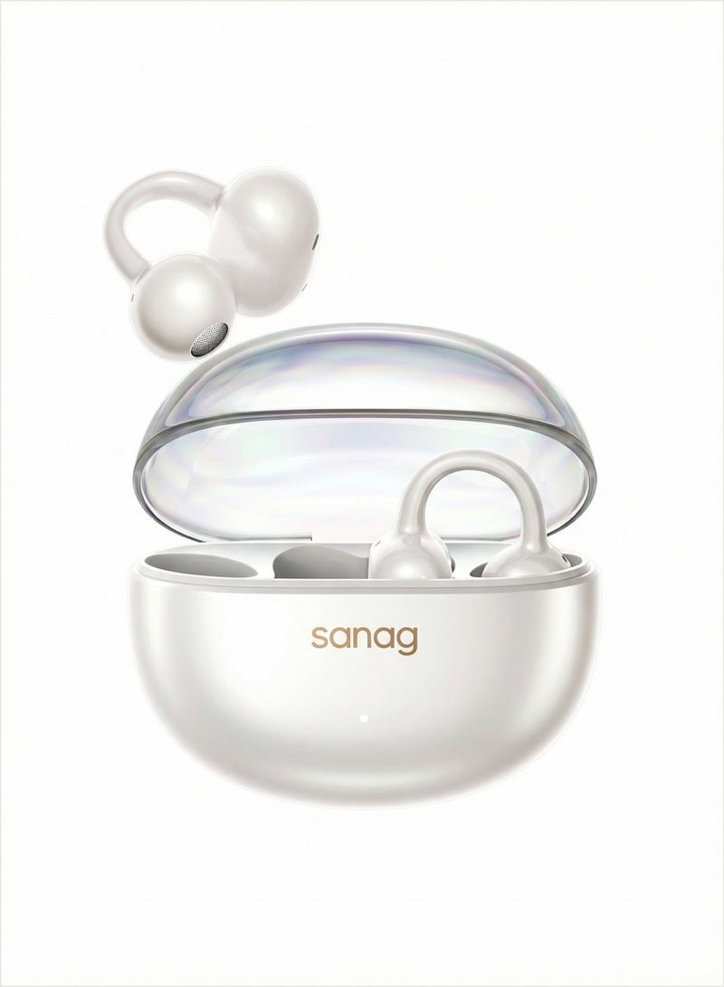 ساناج سماعات SANAG S6S Nova اللاسلكية + طقم قرط Butterfly Glow، سماعات مشبك الأذن المفتوح بتصميم مجوهرات قابل للتبديل، بلوتوث 5.4، بطارية 59 ساعة، مقاومة للماء IP67، درايفر تيتانيوم 10 مم - أبيض - Image 4