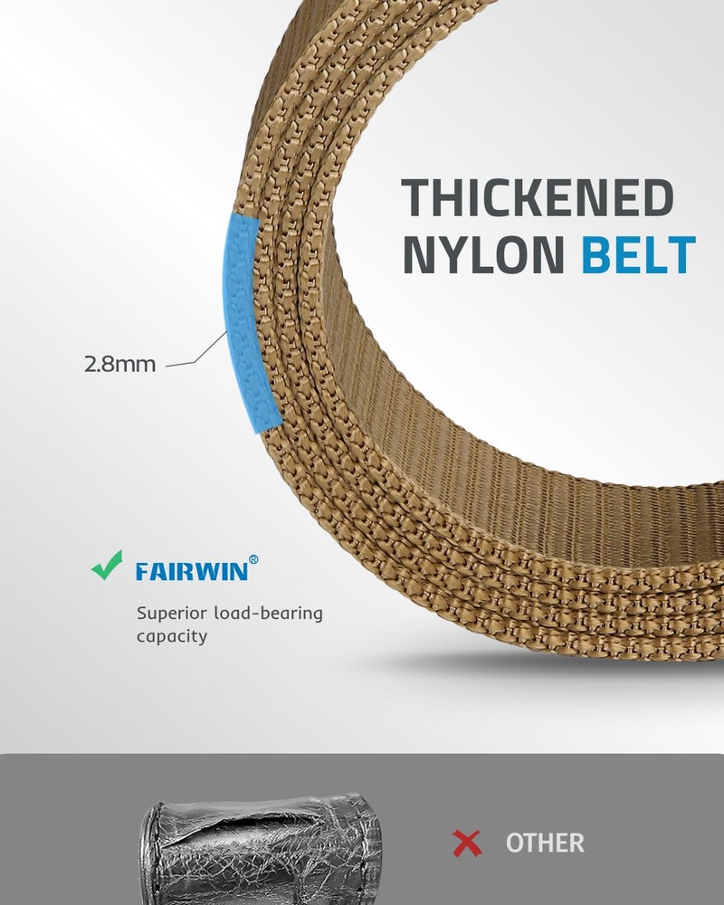 FAIRWIN Tactical Belt, Military Style Webbing Riggers Web Belt with Heavy-Duty Quick-Release Metal Buckle (30"-36", Tan) - Image 3