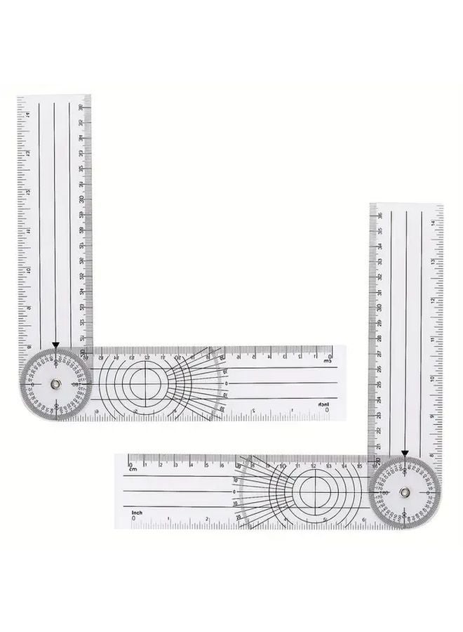 2pcs 7 Inch 360 Degree Clear Plastic Protractor And Ruler Angle Measuring Tool - Image 1