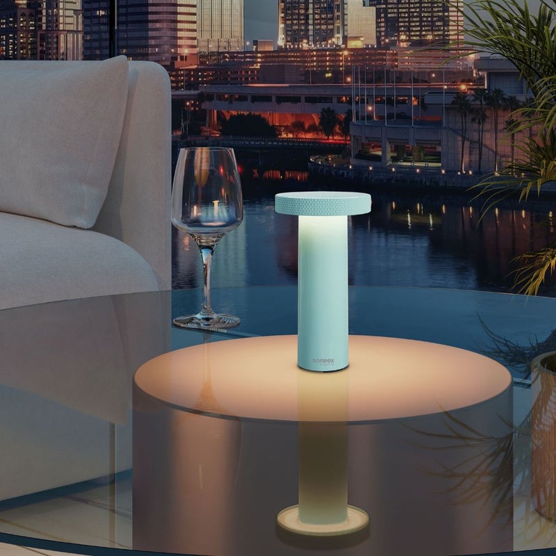 Sompex Volume Rechargeable Table Lamp | 3 light colours | Stepless dimmable | Dimmer memory function | Suitable for Indoor Use | Battery operated | Material: Plastic | 9 x 16 cm - Turquoise - Image 3
