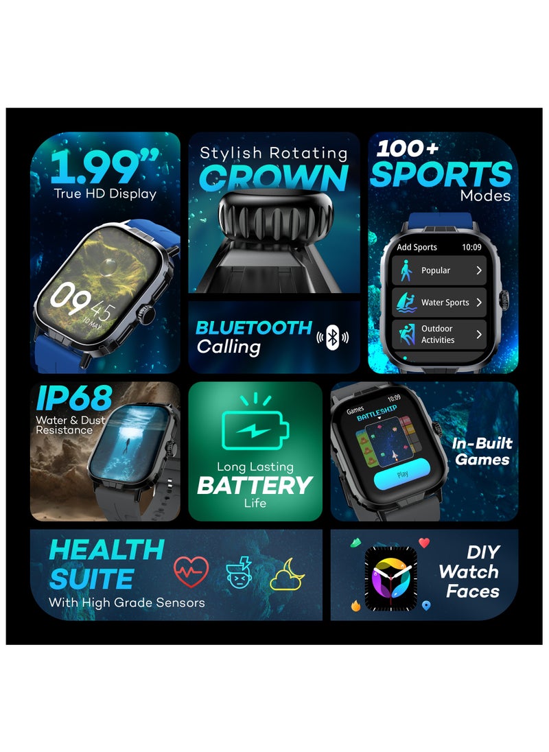Pebble Nomad Pro Smart Watch for Men and Women, 1.99" True HD Display, Bluetooth Calling, Rugged Build, Rotating Crown, DIY Watch Faces, 100+ Sports Modes, IP68 Water and Dust Resistance, Navy Blue  - Image 2