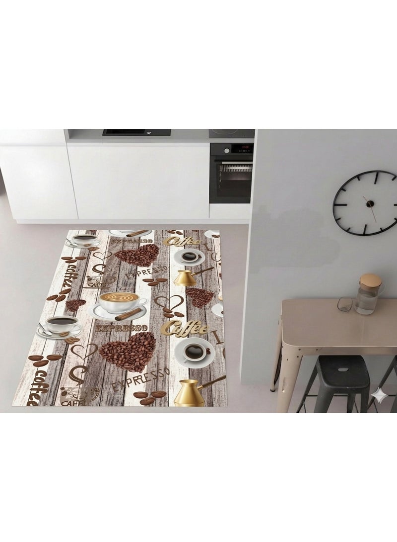 مشاية مطبخ ثلاثية الأبعاد 3D مقاس 120×180 سم - تصميم "عشاق القهوة" بظهر مانع للانزلاق. - Image 1