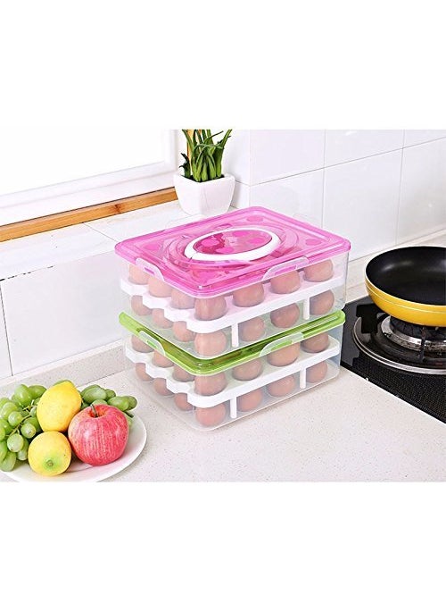 AMULAKH AMULAKH Double Layer 32 Grid Egg Storage Box for Egg Storage Container Holder with Lid and Tray Plastic Carrier Cases Refrigerator Fridge Kitchen Food Storage Box Outdoor MultiColor  - Image 3
