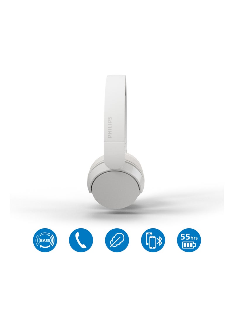 Philips True Wireless On-Ear Headphone- Dynamic Bass- Light weight- Natural sound- Foldable-55 hours Play time- White - Image 2