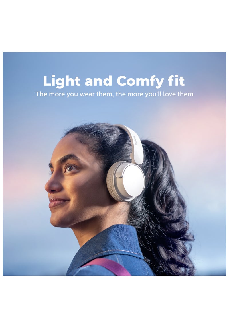 Philips True Wireless On-Ear Headphone- Dynamic Bass- Light weight- Natural sound- Foldable-55 hours Play time- White - Image 4