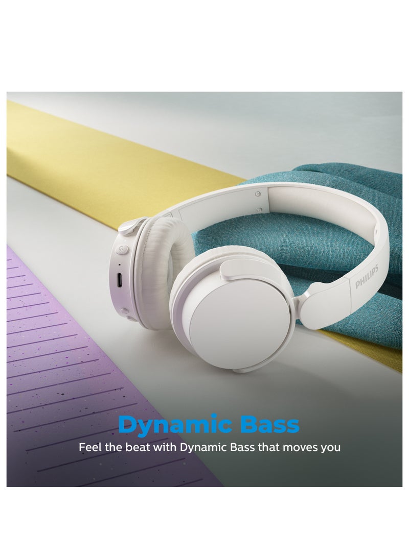 Philips True Wireless On-Ear Headphone- Dynamic Bass- Light weight- Natural sound- Foldable-55 hours Play time- White - Image 3