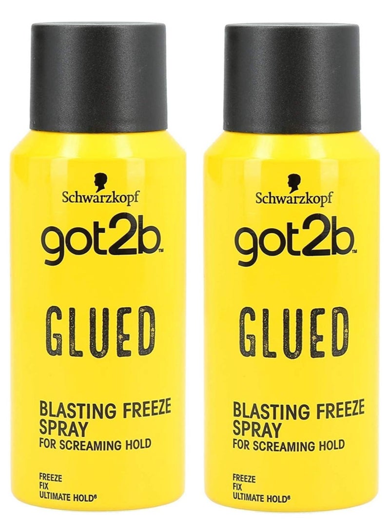 Got2b Schwarzkopf got2b Glued Blasting Freeze Spray, Strong Hold Hairspray for Up to 72 Hours, Vegan, Silicone Free, 100ml pack of 2 - Image 1
